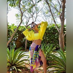 Yellow Ruffled Cropped Blouse